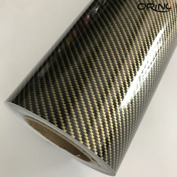 50x300cm Zlato Diagonalno 2D Ogljikovih Vlaken Sijajni Ogljikovih Vlaken Vinil Film Car Wrap Foil s Sprostitev Zraka