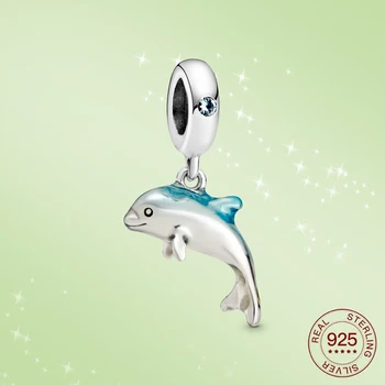 925 sterling srebrni Morski delfinov, kitov lupini čar Fit Original srebrno Zapestnico Modni Nakit Za Ženske Poletje darilo