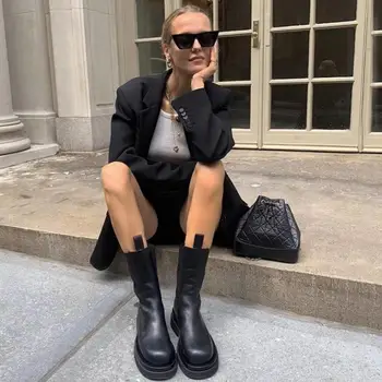 2020 Nove Zimske Pravega Usnja, Chelsea Škornji Ženske Platformo Gleženj Škornji Botas Mujer Dame Zdrsne na Kratko Škorenjčki