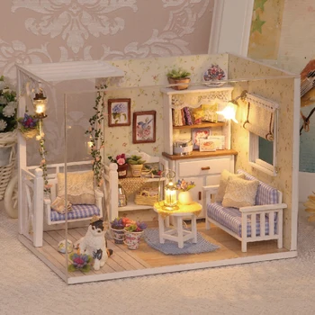 3D Mini LED Lutka Hiša Pohištvo DIY Ročno izdelan Model s pokrovom Igrača Desk Dekor izboljšanje ustvarjalnosti gojiti naklonjenosti darila
