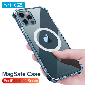 YKZ Shockproof Magnetno Ohišje Za iPhone 12 Pro Primeru 12 pro max 12 Mini Polnilec MagSafe Primerih Pregledna, Jasno, Mehko Kritje Coque