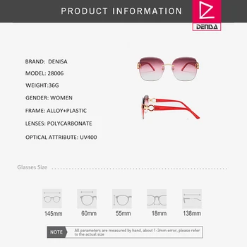 DENISA Luksuzne blagovne Znamke Rimless sončna Očala Za Ženske Edinstveno Očala Tempelj Design Kvadratnih sončna Očala z UV Zaščito Rdeče Odtenke G28006