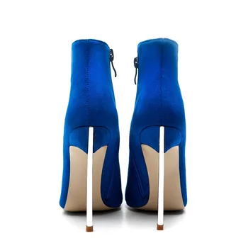 Arden Furtado 2018 čevlji ženska stranka, stilettos seksi visokih petah 12 cm zadrgo rdeča modra gleženj škornji konicami prstov ženska kovinski petah
