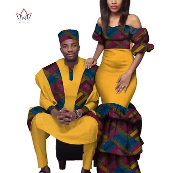 Afriške Nekaj Oblačil Afriške Obleke za Ženske Bazin Riche Dolge Obleke Afriške Moških Tiskanja Obleke Vrhu in Hlače WYQ221