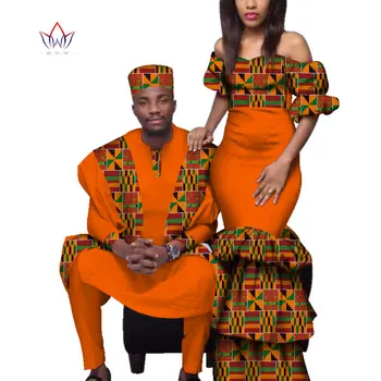 Afriške Nekaj Oblačil Afriške Obleke za Ženske Bazin Riche Dolge Obleke Afriške Moških Tiskanja Obleke Vrhu in Hlače WYQ221