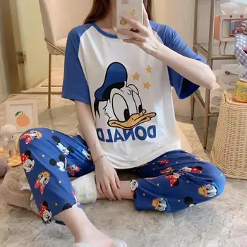 Disney Pomlad Poletje Risanka Pajama Nastavite Ženske Winnie The Pooh Mickey Mouse, Donald Daisy Duck Obleko Domov Obleko Sleepwear Vijolična