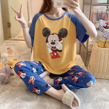 Disney Pomlad Poletje Risanka Pajama Nastavite Ženske Winnie The Pooh Mickey Mouse, Donald Daisy Duck Obleko Domov Obleko Sleepwear Vijolična