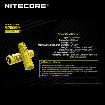 5000mAh 15A NITECORE NL2150HPR 21700 Visoko Možganov USB-C Polnilna Litij-ionska Baterija za Polnjenje z Vrata