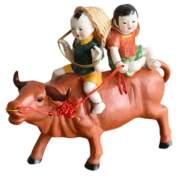 Pastorala Moda Keramični Kipci kravo Domov Dekoracijo Ornament Živali otrok cowherd fant in dekle Okraski