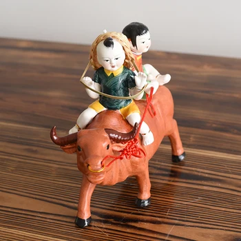 Pastorala Moda Keramični Kipci kravo Domov Dekoracijo Ornament Živali otrok cowherd fant in dekle Okraski