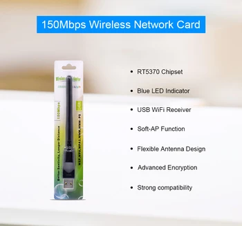 CHIPAL 10PCS RT5370 čipov 150 M USB WiFi Zunanji Adapter za Ključ Mini Brezžični LAN mrežno Kartico, 2dbi 2.4 G, 802.11 n/g/b WI FI