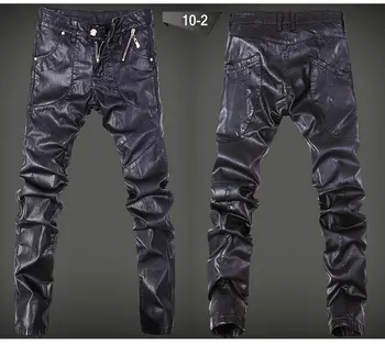 MIXCUBIC moda suh lobanje Razrezana usnjene hlače, moške priložnostne slim fit pranje Lokomotiva usnjene hlače, moške noge hlače,28-36