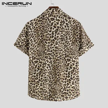 INCERUN Leopard Natisniti Moda Moških Določa Kratek Rokav Ulične 2021 Priložnostne Majice Hlače Stranka Elegantna Žepi Moški bo Ustrezala 2 Kosov Set