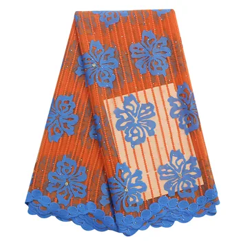 Way Oranžna Vezene Čipke Tkanine 2020 Visoke Kakovosti Afriške Ženske Stranka Nosorogovo Francoski Til Tkanine, Čipke Za Dressmaking