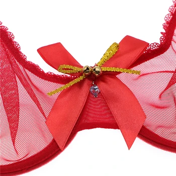 Varsbaby nove seksi božič velike rdeče vidi skozi spodnje perilo nastavite 4pcs bras+hlačke+podveze+nogavice