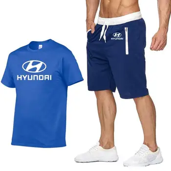 Mens Kratki rokav Hyundai Motor Avtomobila Logotip Priložnostne Poletje, Mens t Shirt Hip Hop TShirt visoko kakovostne Bombažne Majice hlače obleko 2Pcs