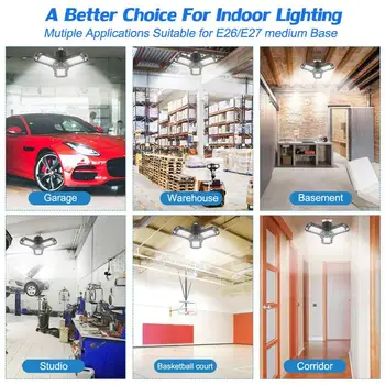 360 Stopinj LED Garaža Lahka, Trajna Življenjska doba Nepremočljiva varčevanje z Energijo Deformirljiva Strop Svetlobe v Zaprtih prostorih Garaža, Delavnica za Razsvetljavo