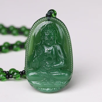 5*3 cm, Naravno Zeleno Zdravljenje Kristalno Vklesan Buda Amulet Ogrlico, Obesek, Reiki, Biseri Verigo Molitev Joga Moški Ženske Srečen Nakit
