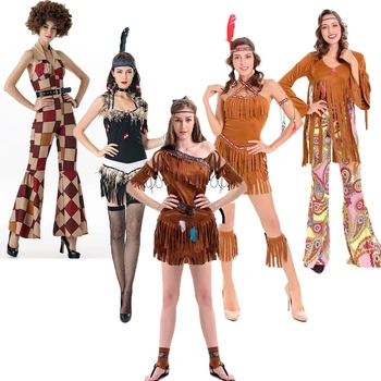 Retro 60-ih, 70-ih Hipi Cosplay Halloween Kostumi za Moške, Ženske, Modno Obleko Prikrivanje Carnival Party Disco Oblačila C78K5106