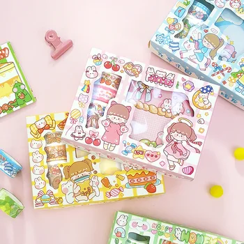 Kawaii trak memo gift box set Maruko Raj ročno poslikano srčkan strani-knjižnega gradiva dekorativne nalepke pisarniške potrebšcine komplet