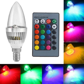 3W Smart E14 RGB LED Pisane Spremenite Barvo Sijalka s 24 Sveča Gumb za Daljinsko upravljanje Pregleden Lampshade