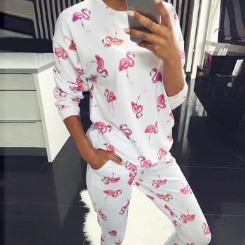 Modni o vratu pajama nastavite ženske dolg rokav Živali Risanka Sleepwear Ženske pižame Določa Domov Oblačila Pyjama Femme