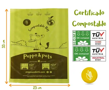 Peppo in Domače živali - Bolsas caca perro - Compostables - 16 rollos - 240 bolsas - Aroma a lavanda - Muy resistentes