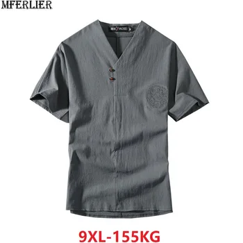 Poletje Moških kitajski slog letnik velikosti T-shirt Kratek Rokav Tees oversize 7XL 8XL 9XL proti-vrat perilo tshirt 60 62 64 66 68 60