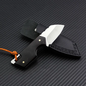 Swayboo Prostem D2 Jekla Mini Fiksno Rezilo Noža 60 HRC Črne ebenovine leseni Ročaj vgrajena Visi Noži Usnjena Vrv