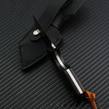 Swayboo Prostem D2 Jekla Mini Fiksno Rezilo Noža 60 HRC Črne ebenovine leseni Ročaj vgrajena Visi Noži Usnjena Vrv