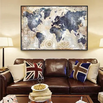 Dekorativne slikarsko platno slika enotni retro zemljevidu sveta sodobnega doma