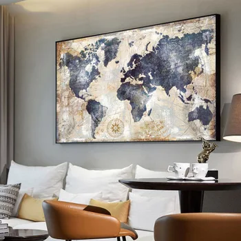 Dekorativne slikarsko platno slika enotni retro zemljevidu sveta sodobnega doma