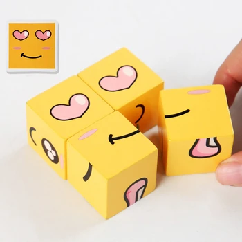 Otrok Smešno Izraz Puzzle gradniki Učenje, Izobraževanje Lesene Stranka Igre Spreminjajočim Igrače Darila za Otroke