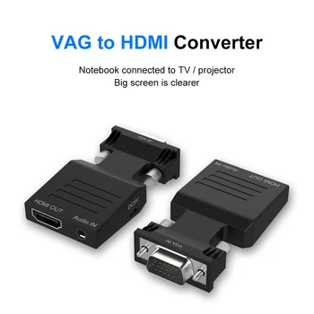 VGA v HDMI Pretvornik Ženski Moški z Avdio Napajalnik za Podporo 1080P Signal VGA HDMI Audio 5V DC Priključek
