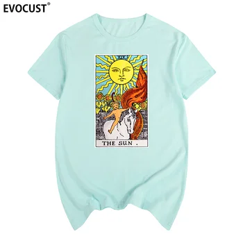 Pomen Sonca Večjih Arcana Tarot Kartice v Branje Poletje natisni T-shirt Bombaž Moški majica s kratkimi rokavi Nove ženske TEE