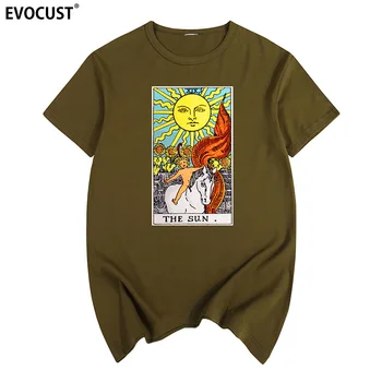 Pomen Sonca Večjih Arcana Tarot Kartice v Branje Poletje natisni T-shirt Bombaž Moški majica s kratkimi rokavi Nove ženske TEE