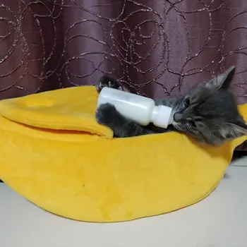 Smešno Banana Obliko Domače Mačke Hiše Postelji Udobno Srčkan Banana Kuža Blazine Psarna Toplo Prenosni Pet Košarice Blaga Mat Postelj