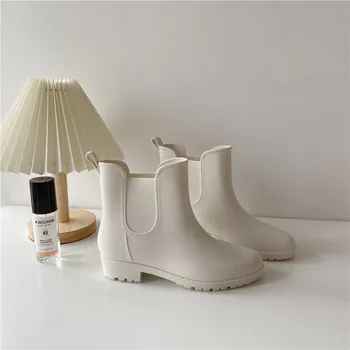 Beli Čevlji Ženske Nepremočljiva Škornji Ženski Priložnostne Zimski Podloženi Škornji za Dež Nepremočljiva Rianboots z Nogavic