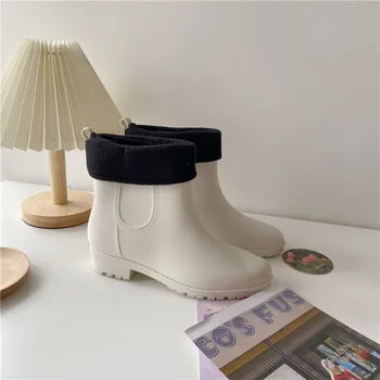 Beli Čevlji Ženske Nepremočljiva Škornji Ženski Priložnostne Zimski Podloženi Škornji za Dež Nepremočljiva Rianboots z Nogavic