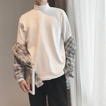 Moški Dolgo sleeve T-majice Trden Vzročno Klasičnih T-shirt Mens Oblačila Osnovne Visoke Kakovosti Mehko Svoboden 2XL Moda Preprost Dnevni Stil