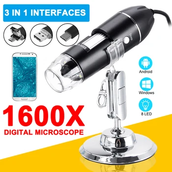 1600X Prenosni 8 LED Luč Nastavljiva Dimmer Praktični ročni Mikroskop v realnem času, USB Tip-c Digitalni Mikroskop