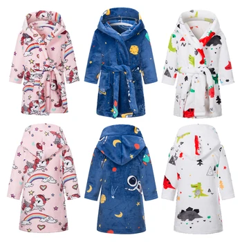 Otroški kopalni plašči jeseni in pozimi toplo flanela otroške pižame risanka natisnjeni fantovske in dekliške pižame otroških oblačilih