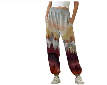 2020 novo jeseni in pozimi moda svoboden krajine tiskane hlače ženske svoboden ulica slog krajine tiskane hlače