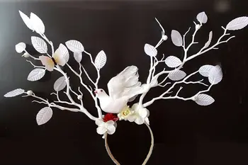 Restyle Bela Veje z Listi & Dove Cvetje Gothic naglavni del Glavo Unikatne Ročno Kopalke Dodatki za Lase