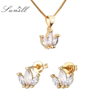 SUNSLL Novo baker nakit set white kubičnih cirkon zlata ogrlica, uhani za ženske modni prazničnega nakit verige darila