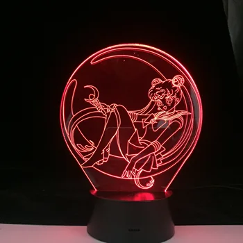 TT Sailor Moon Anime lahka 3D LED Lučka za 16 Barv Spreminja Noč Svetlobe Kul Dekle Otrok Spalnica Dekoracijo Darilni Daljinsko upravljanje