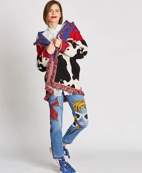 TEELYNN dolgo cardigan ženske pulover Krava cvetlični Jacquardske bonitete dolg rokav topel plašč boho pleteni puloverji 2019 pozimi outwear