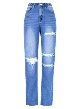 HAOOHU Visoko Pasu Svoboden Udobno Jeans Za Ženske Plus Velikost Modi Priložnostne Naravnost Hlače Mama Oprati Kavbojke Fant Jeans