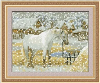 3TH Vrh Kakovosti Lep Lep Šteje Navzkrižno Šiv Kit Beli Konj v Zimski Sneg Božič