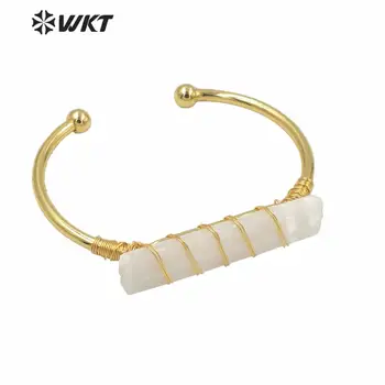 WT-B567 Trgovini moda za ženske zlata electroplated žice zaviti bela selenit odprite bangle nastavljiv zlato naravnega kamna bangle